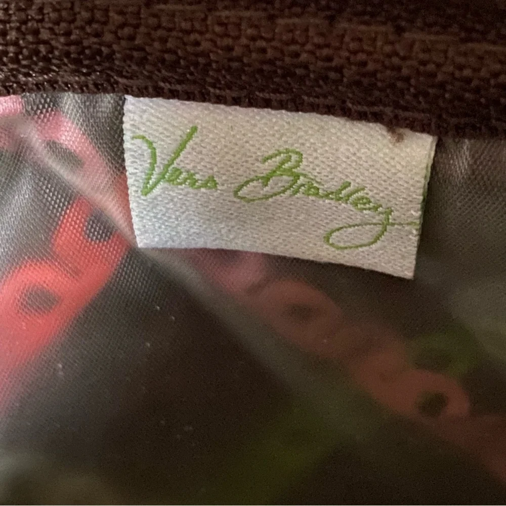 Vera Bradly Brown and Green Floral Cosmetic Bag with Geometric‎ Accent Paisley